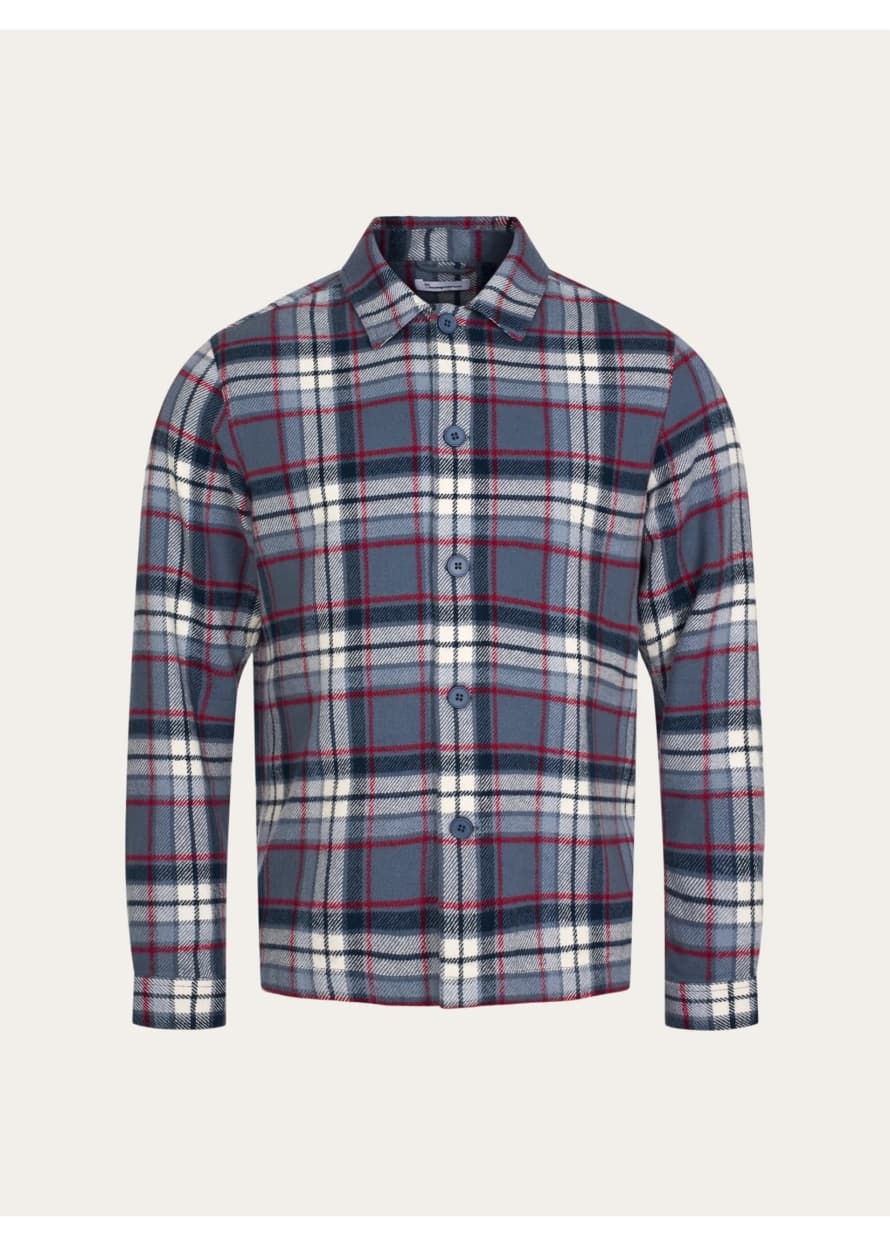 Knowledge Cotton Apparel  Big Checked Heavy Flannel Overshirt - China Blue