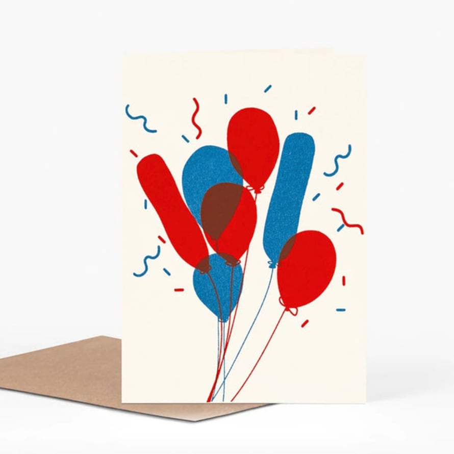 Pirrip Press Hand Printed Bunch Of Balloons Greetings Card
