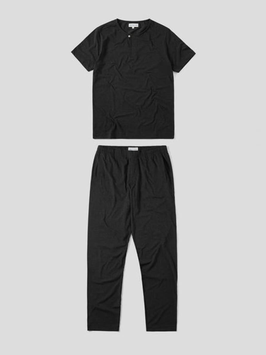 Hamilton + Hare Jersey Pyjama Set - Short Sleeve Top & Trouser - Charcoal Melange
