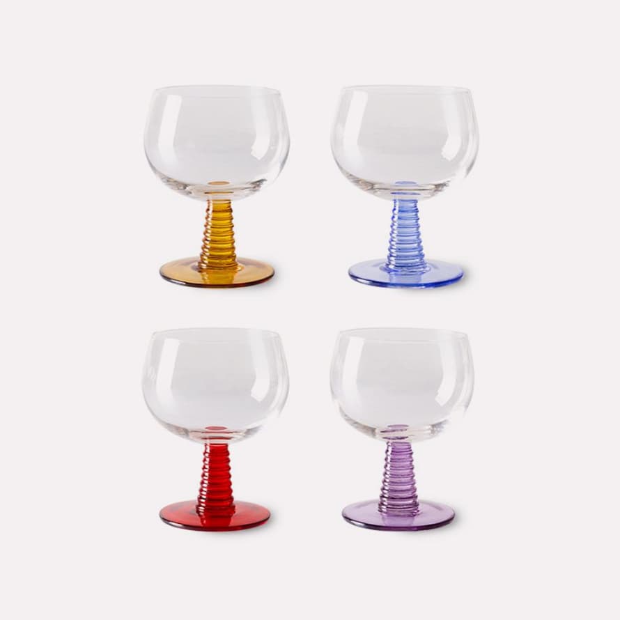 HKliving Swirl Wine Glass Low Mixed Colours Set of 4