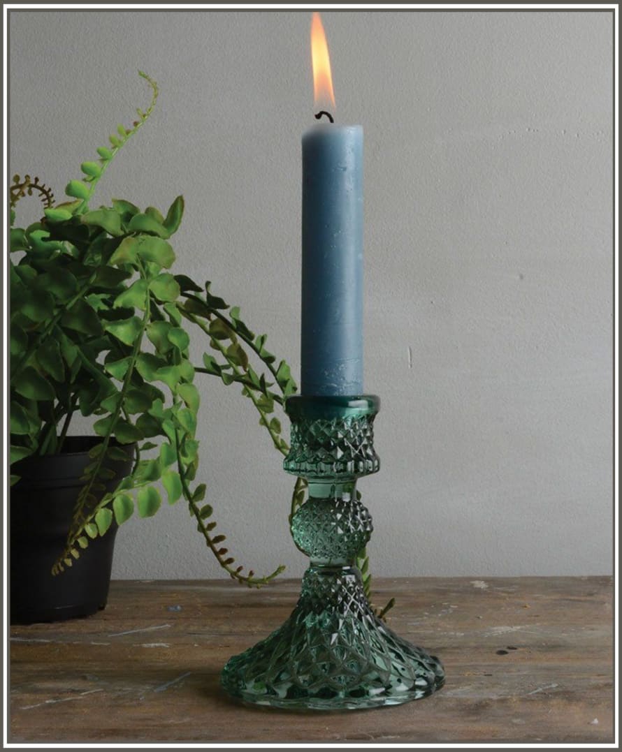 Grand Illusions Harlequin Green Glass Candlestick