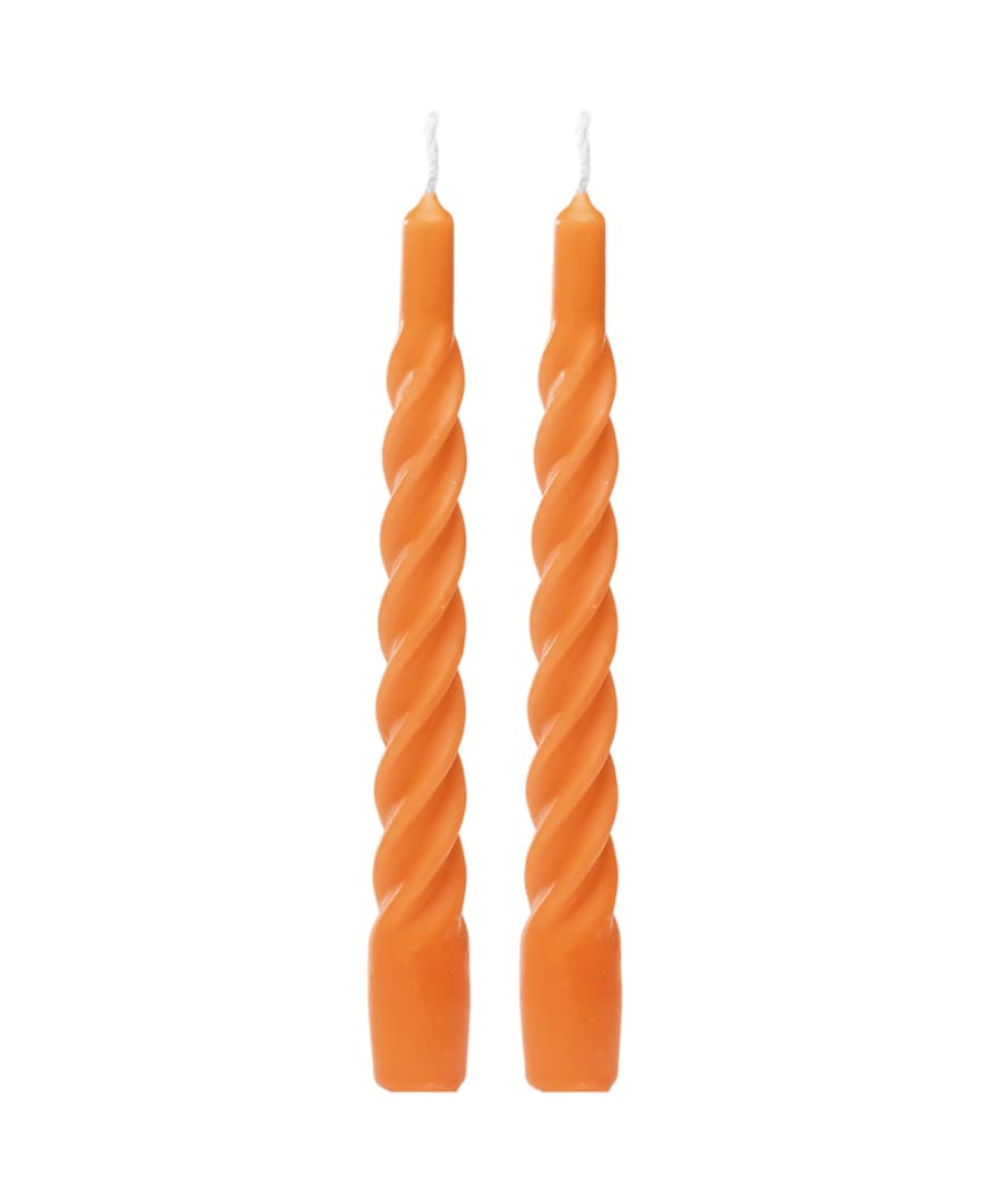 Anna + Nina Shiny Orange Twisted Candles (set Of 2)