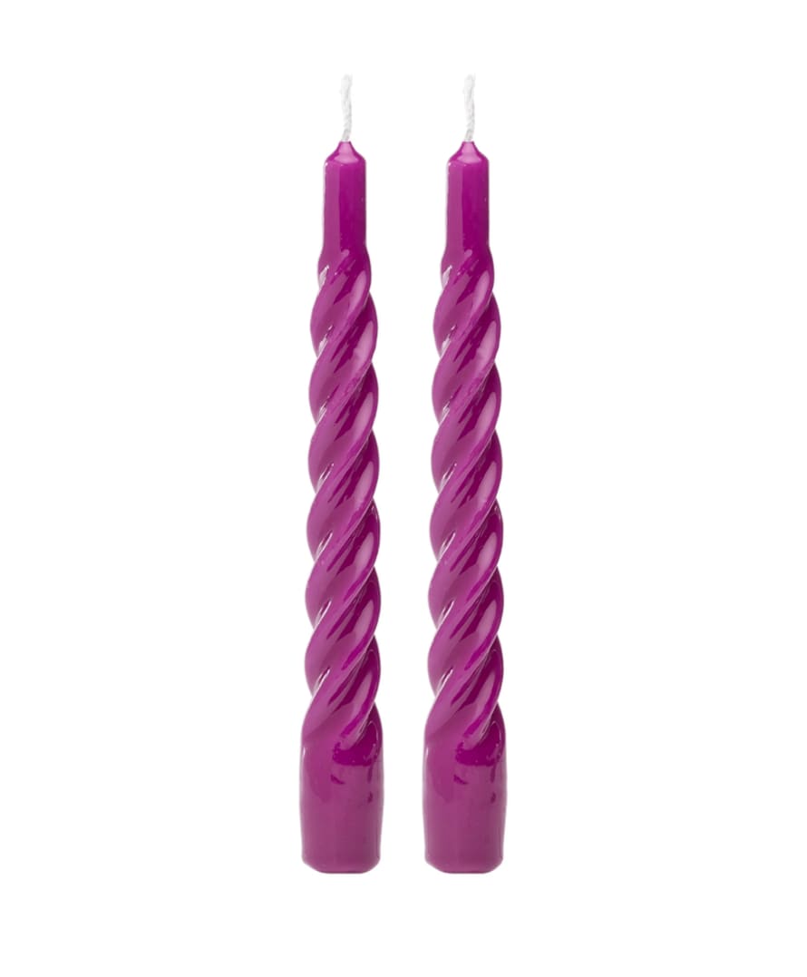 Anna + Nina Shiny Dark Purple Twisted Candles (set Of 2)