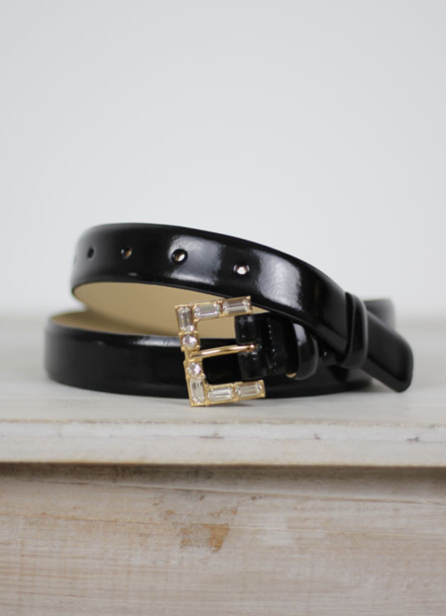 Abro Medium Leather Belt Black Patent Jewelled