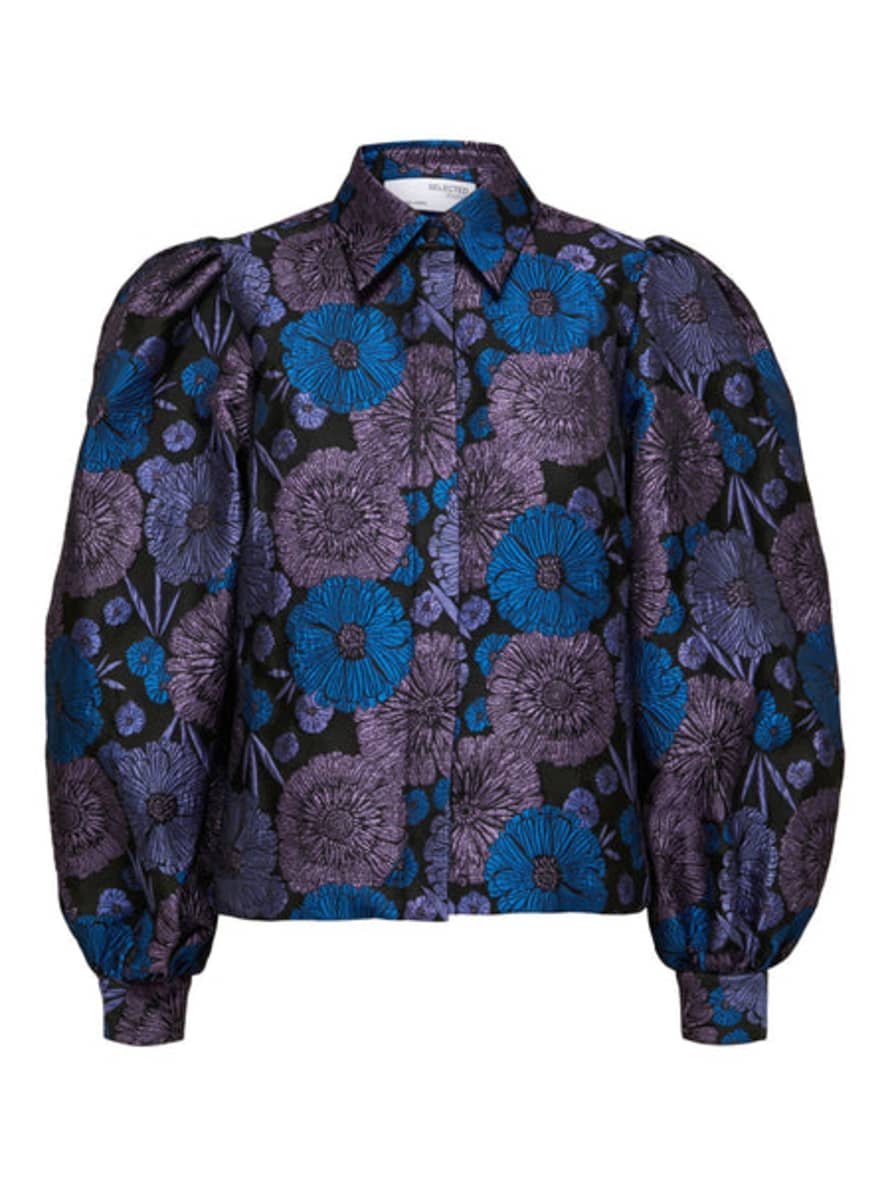Selected Femme Cropped Jacquard Shirt Jacket In Black And Purple