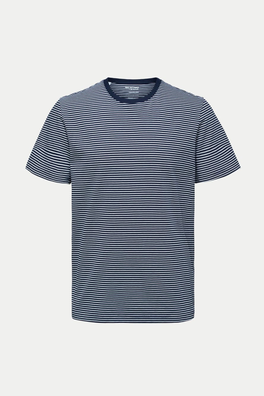 Selected Homme Navy White Stripe Norman Tee