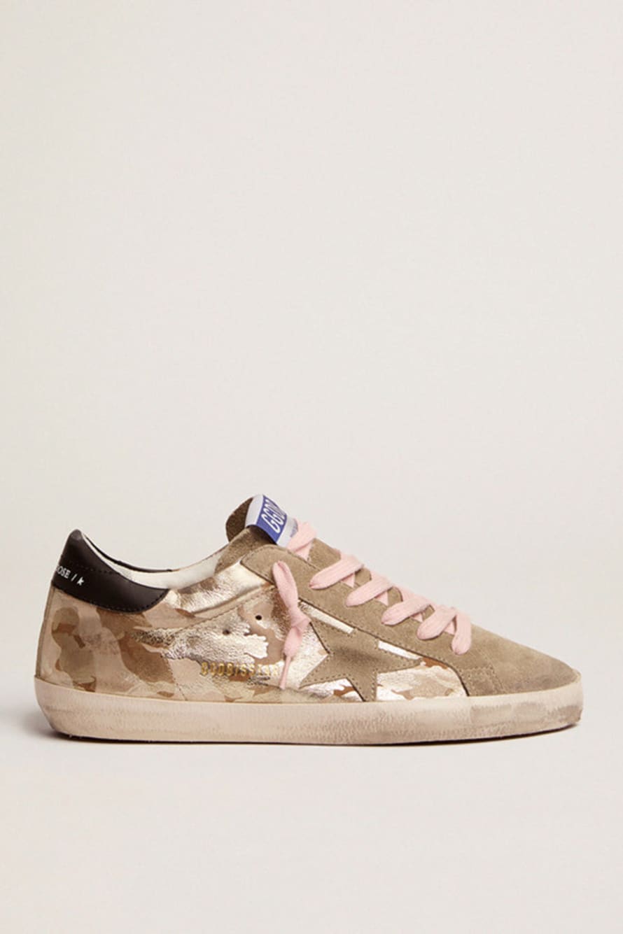 Golden Goose Deluxe Brand Golden Goose Super Star Laminated Camouflage Print Leather Suede Toe And Star Leather Heel