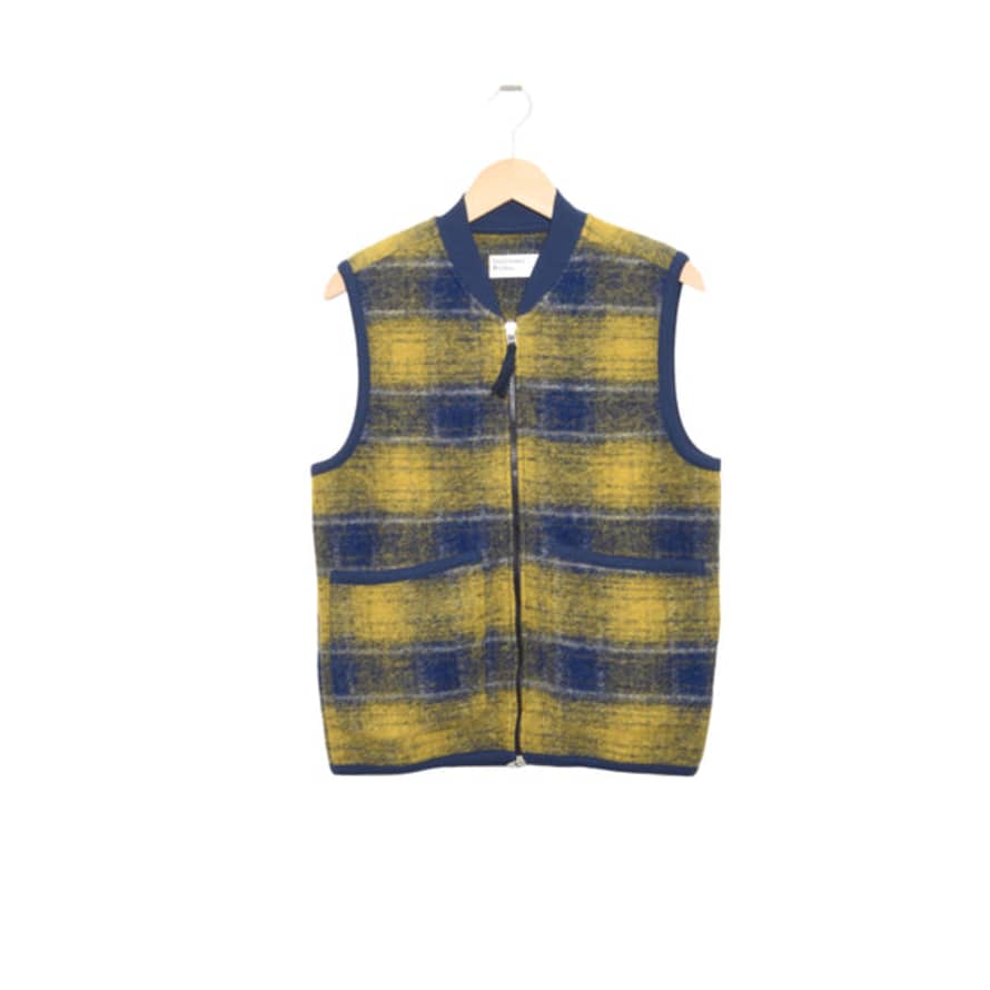 Universal Works Zip Waistcoat Austin Wool Fleece Yellow 27718