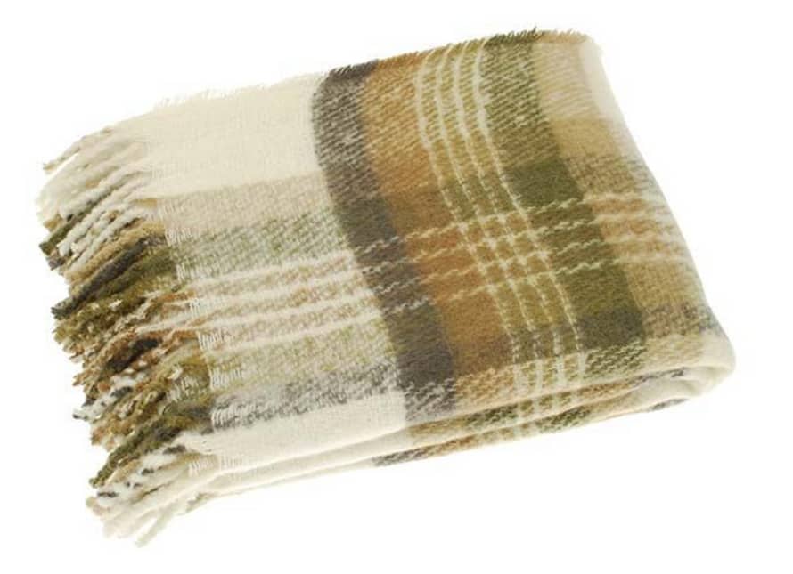 Waltons of Yorkshire Faux Mohair Olive Green Throw