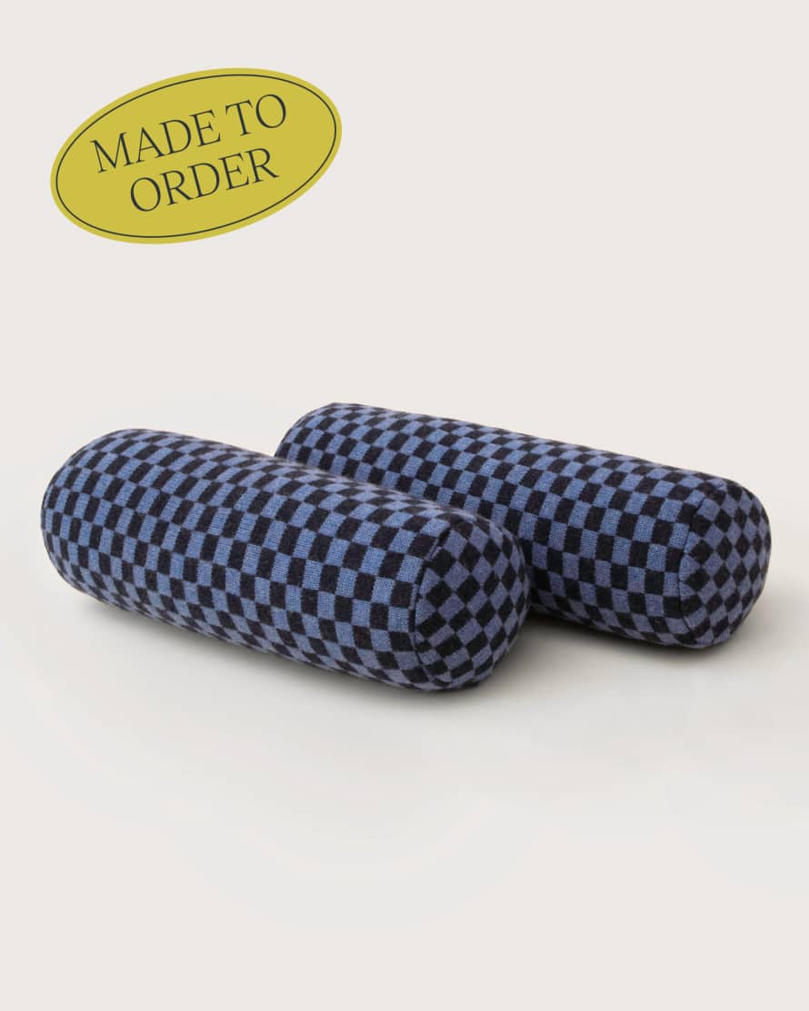 Goods of May The Babette Bolster Cushion - Checkerboard in Indigo (Pair)