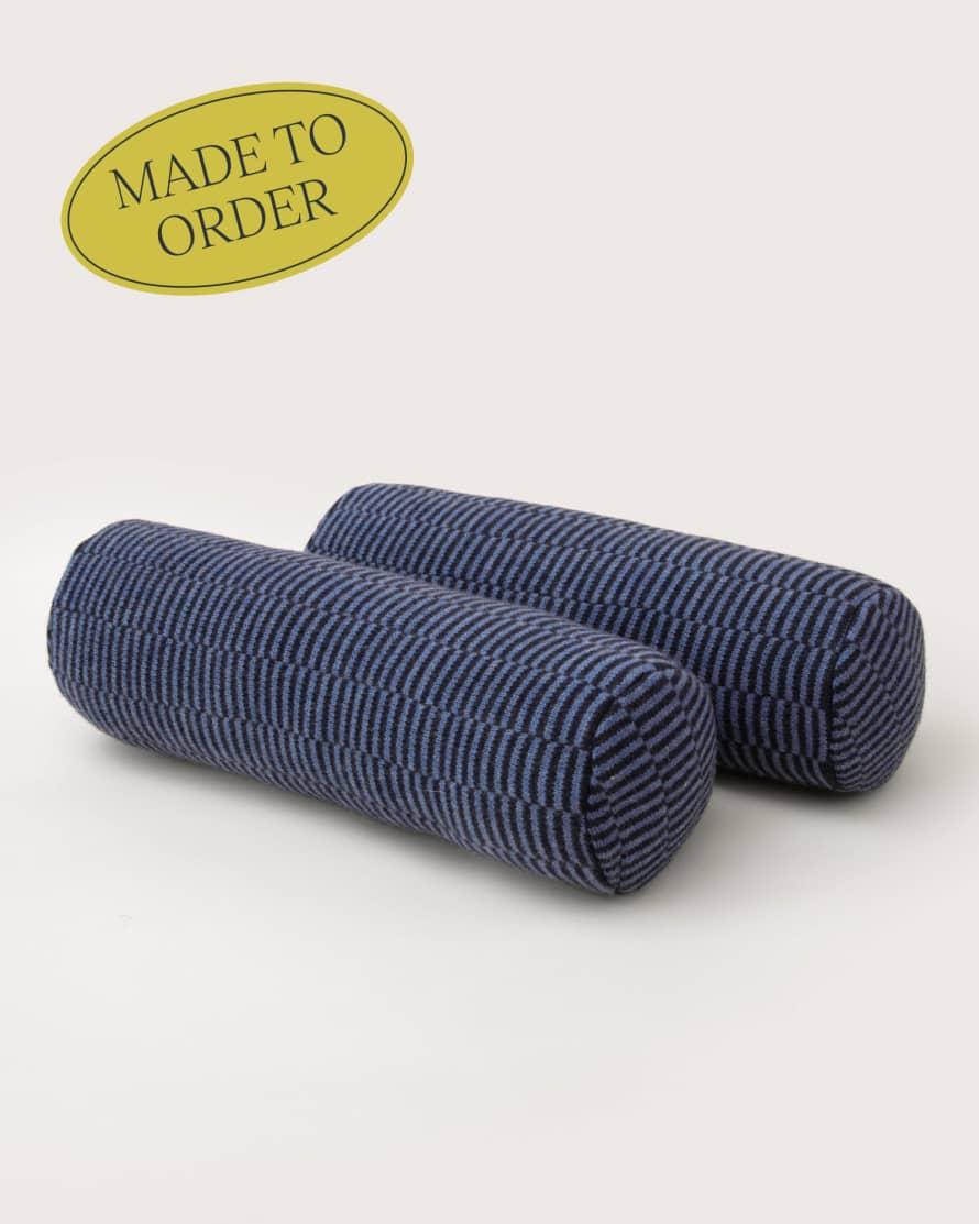 Goods of May The Babette Bolster Cushion - Broken Stripe in Indigo (Pair)