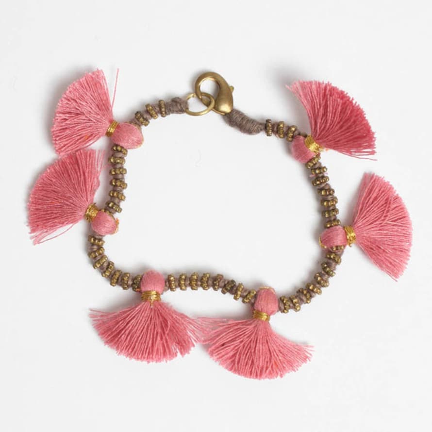 Bohemia Kriti Tassel Bracelet - Pink & Taupe