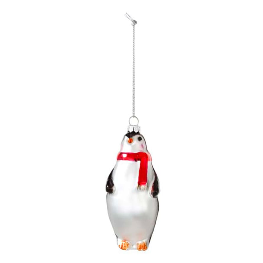 Talking Tables Penguin In Red Scarf Glass Tree Decoration
