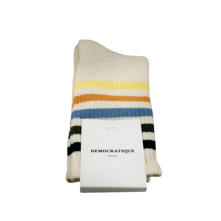 Democratique Socks Men’s Socks – Super Stripes – Off White/Blue/Army/Palm Springs Blue/Orange/Yellow