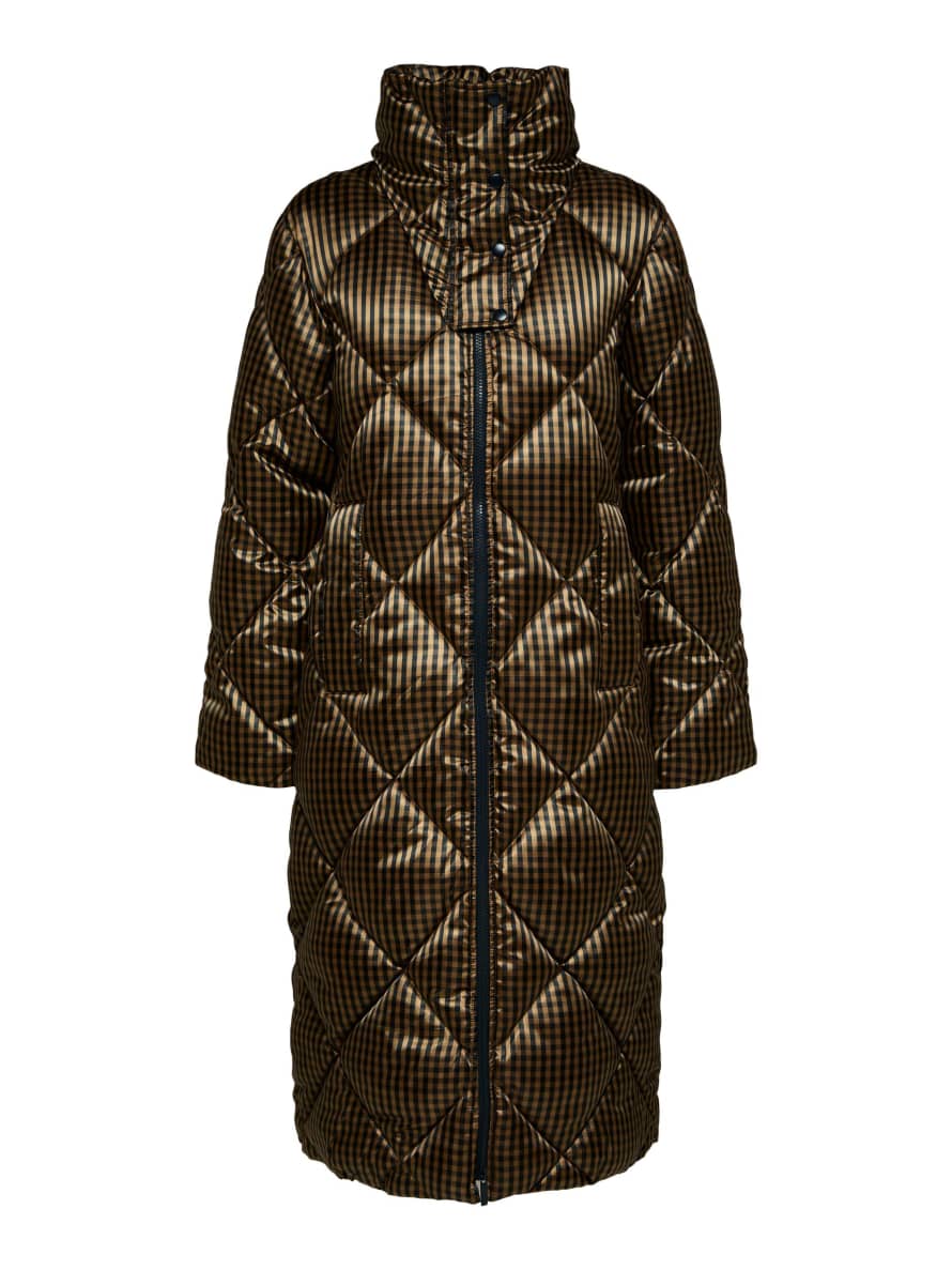 Selected Femme Trina Long Puffer Coat - Dark Sapphire Checks 
