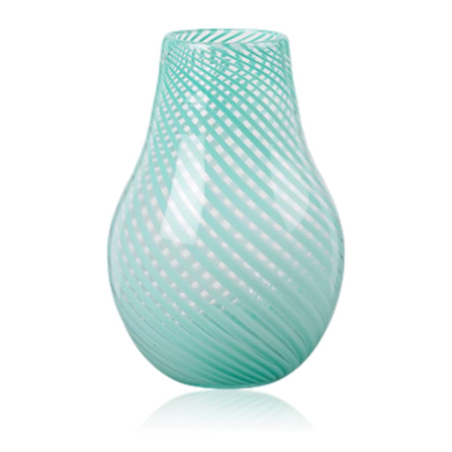 Broste Copenhagen Ada Cross Striped Vase Mouthblown Glass Turquoise
