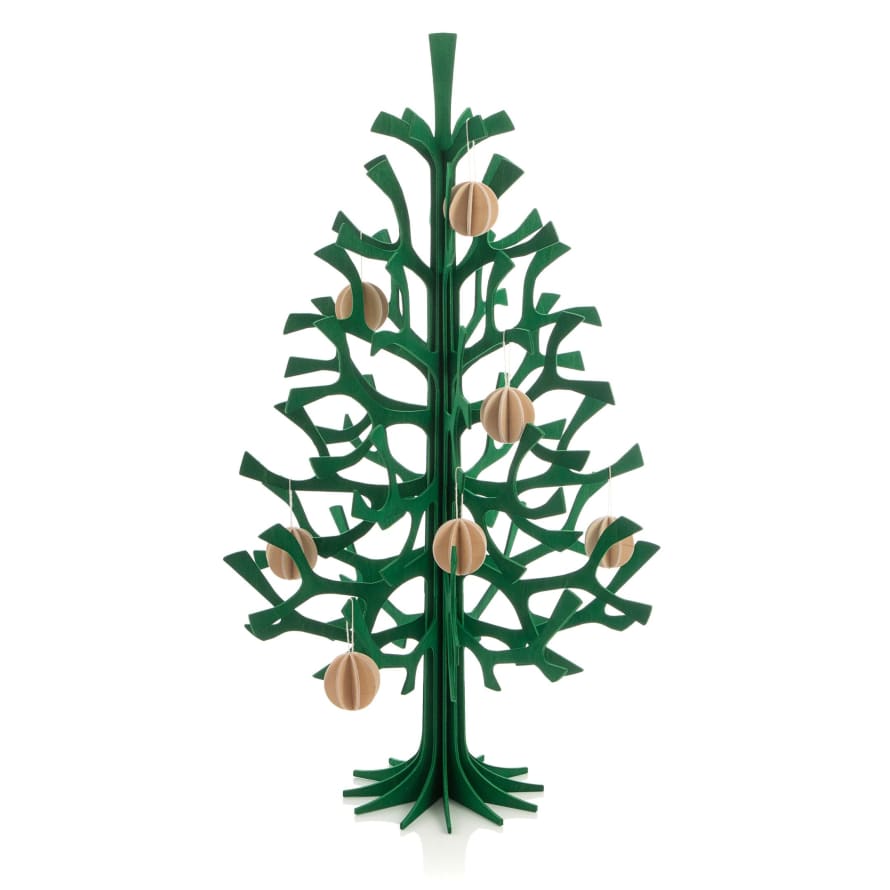 Lovi Spruce Tree 25cm Dark Green With 8 Natural Wood Mini Baubles 