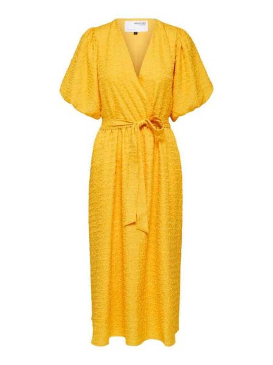 Selected Femme Textured Midi Dress In Citrus