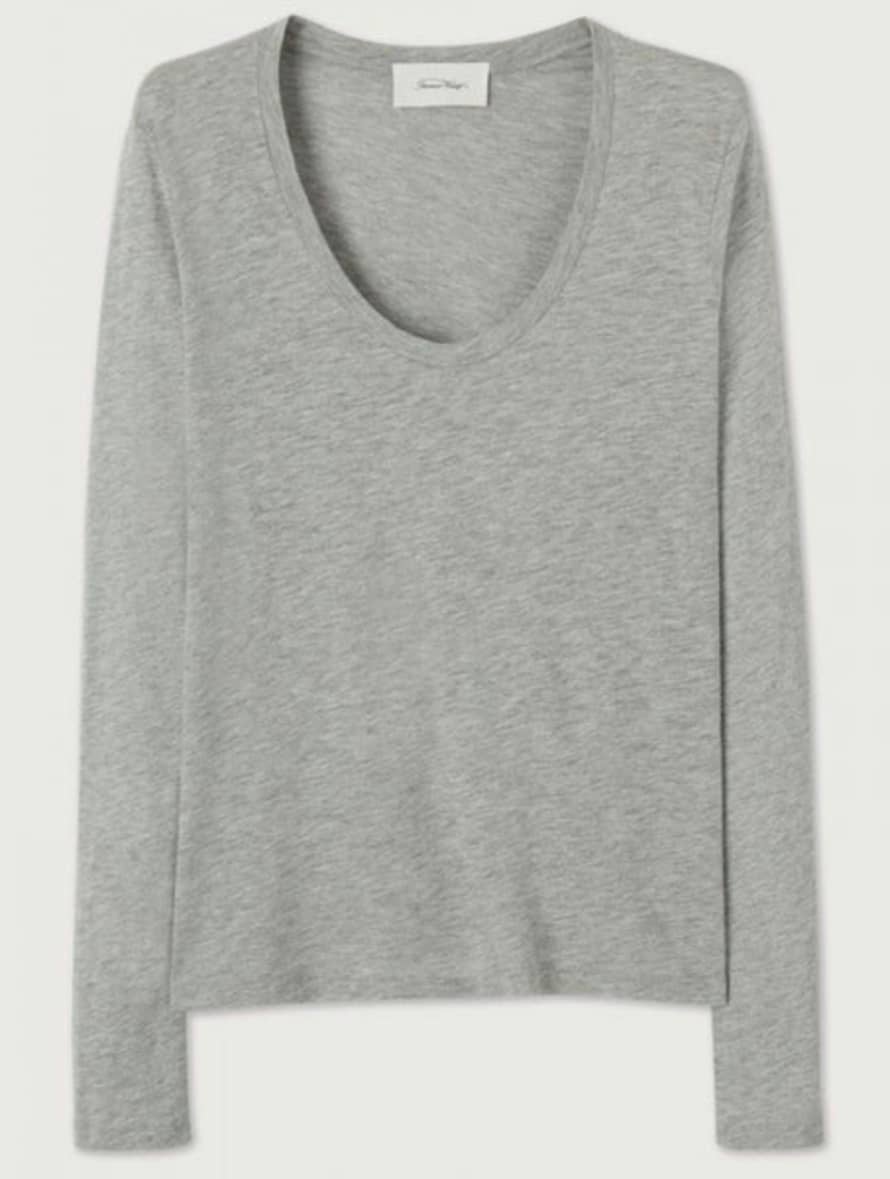 Anorak American Vintage Jacksonville Long Sleeve Scoop Neck Top T-shirt Polar Melange Grey