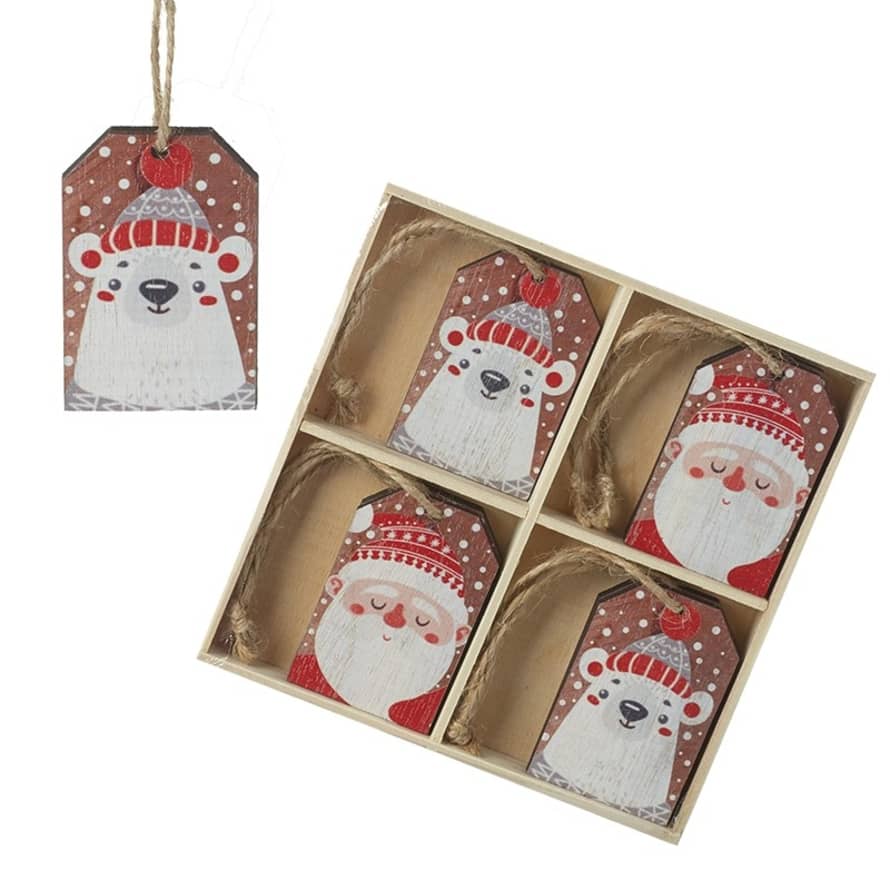 Heaven Sends Wooden Polar Bear and Santa Gift Tags Set Of 8