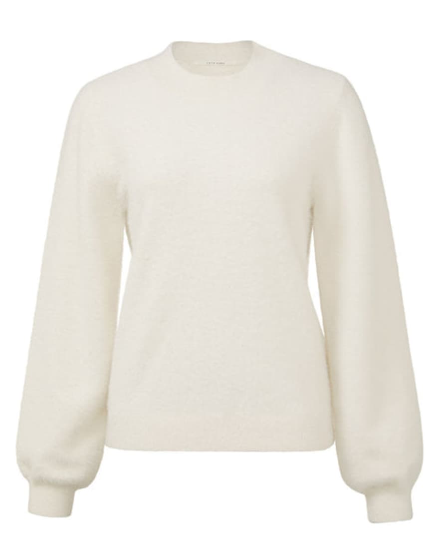 Yaya Fluffy Yarn Wool White Sweatshirt