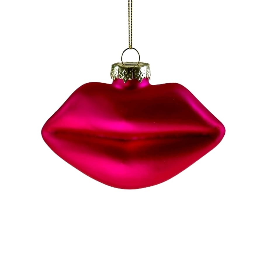&Quirky Pink Lips Glass Tree Decoration