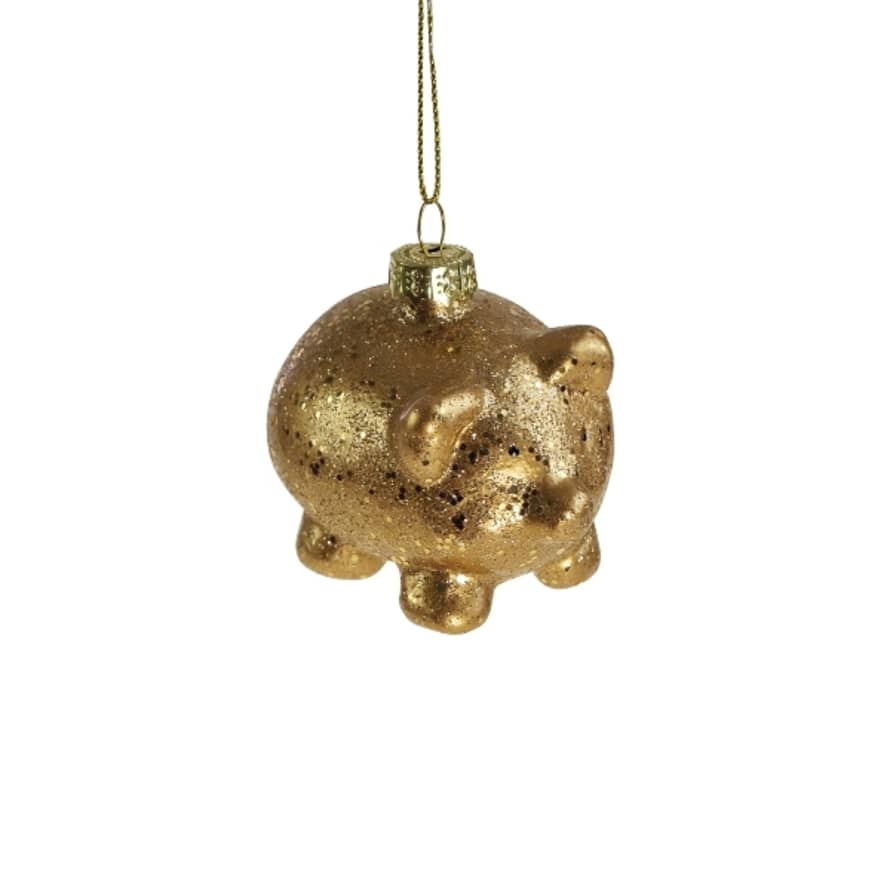 &Quirky Gold Piggy Glass Tree Decoration