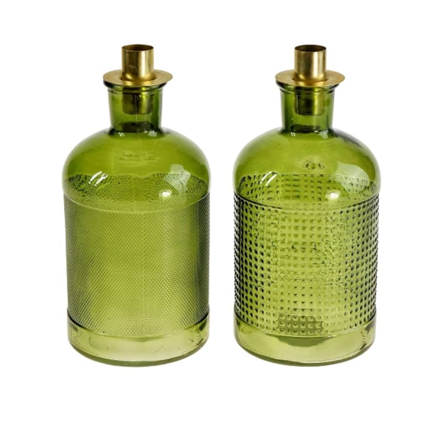 Werner Voss Green Glass Bottle Candle Holder : Small Bumps or Large Bumps