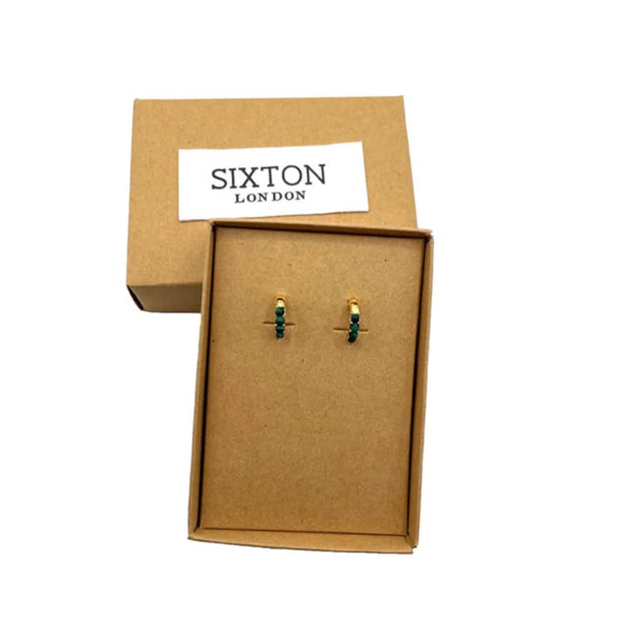 sixton London Green Beaded Huggie Earrings