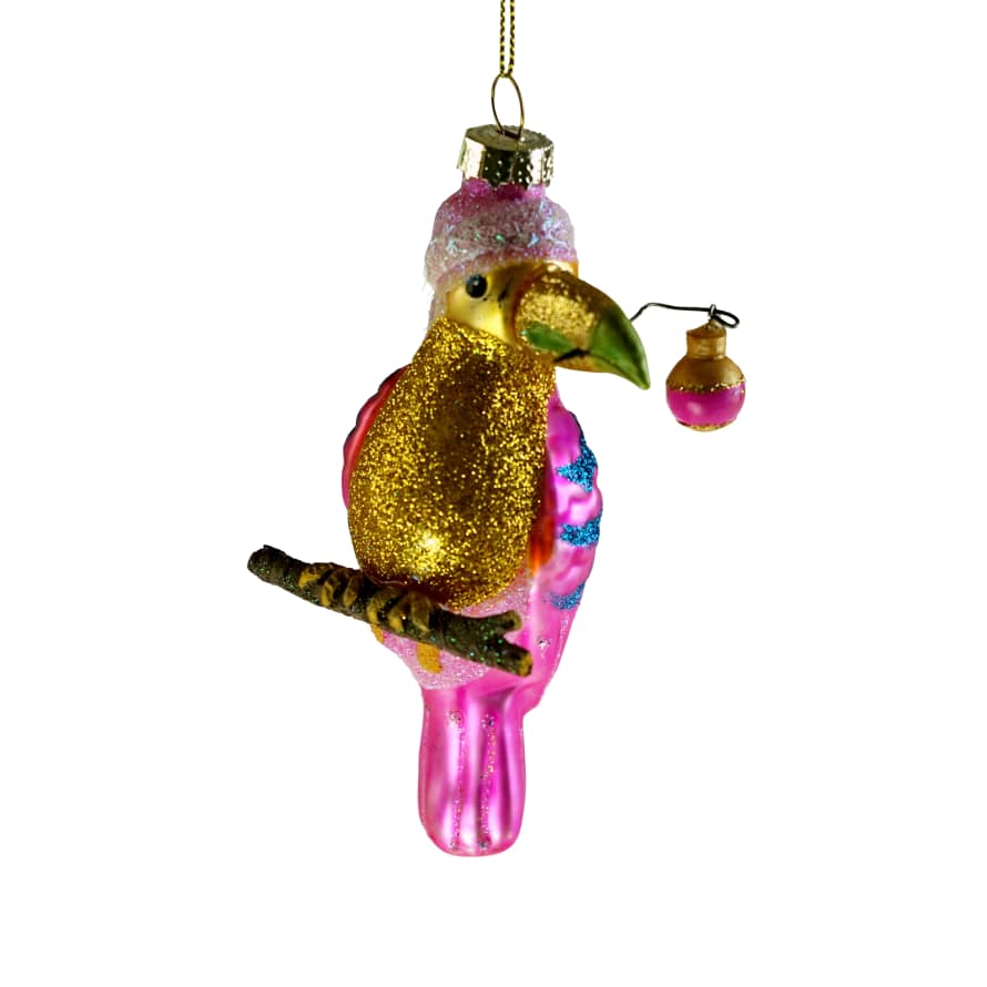 &Quirky Toucan Glass Tree Decoration