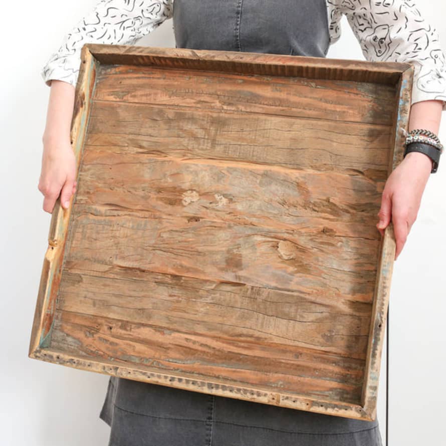 Ib Laursen Large Square Rustic Wooden Tray