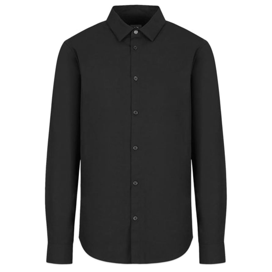Armani Exchange Black Cotton Stretch Long Sleeve Shirt
