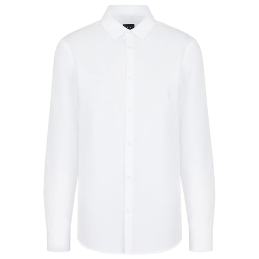 Armani Exchange White Cotton Stretch Long Sleeve Shirt