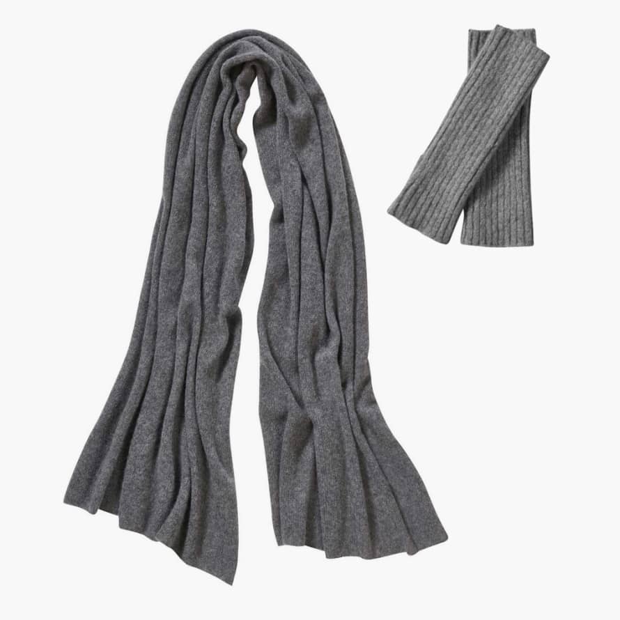 Pur Schoen Scarf + Mittens Set Made from Cashmere Wool - Anthracite