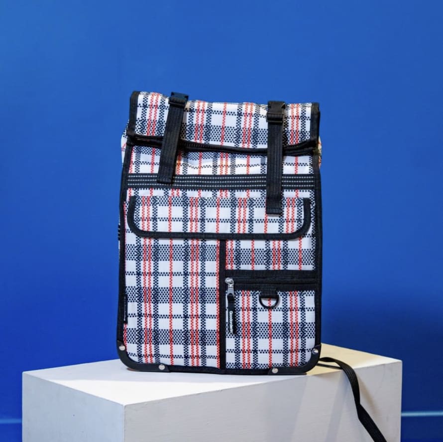 Goodordering Eco tartan rolltop backpack & Pannier
