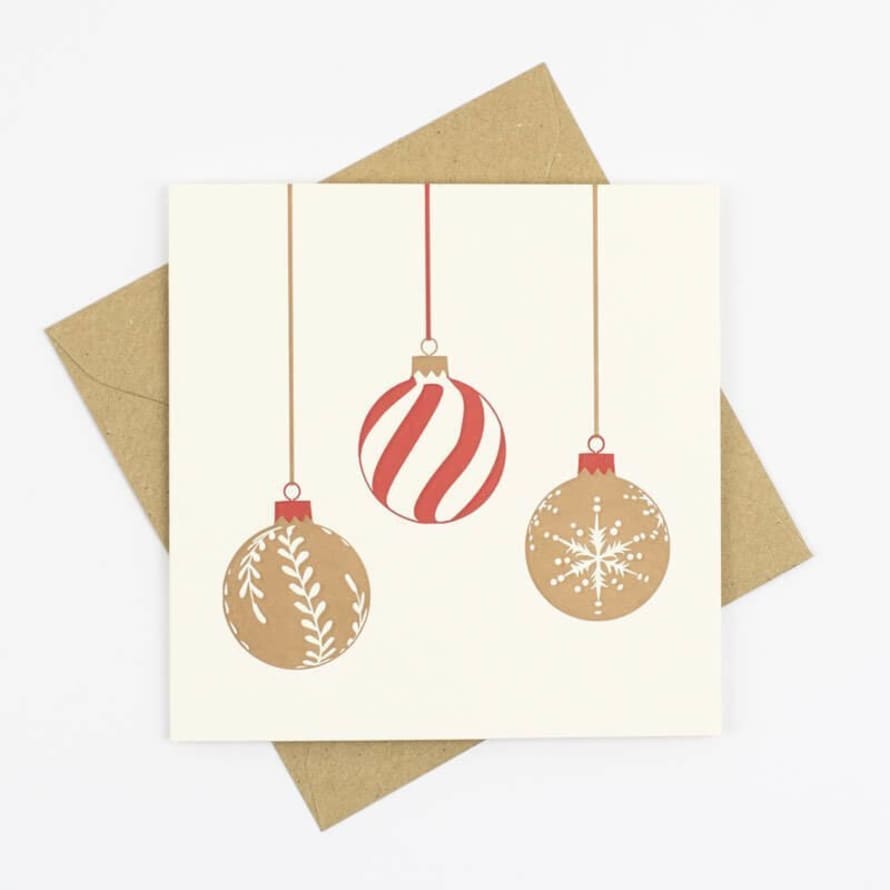 Penguin Ink Bauble Trio Christmas Card