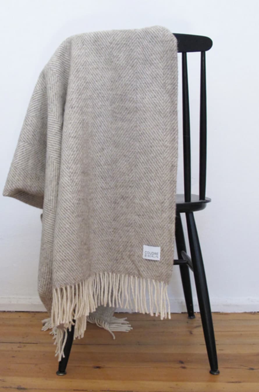 Coudre Berlin  Wool Blanket, Herringbone, Limestone