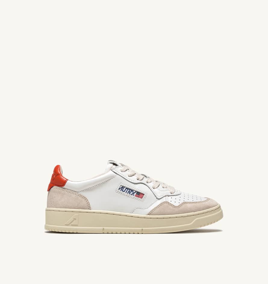 Autry White and Orange Leather and Suede Medalist Low Sneakers