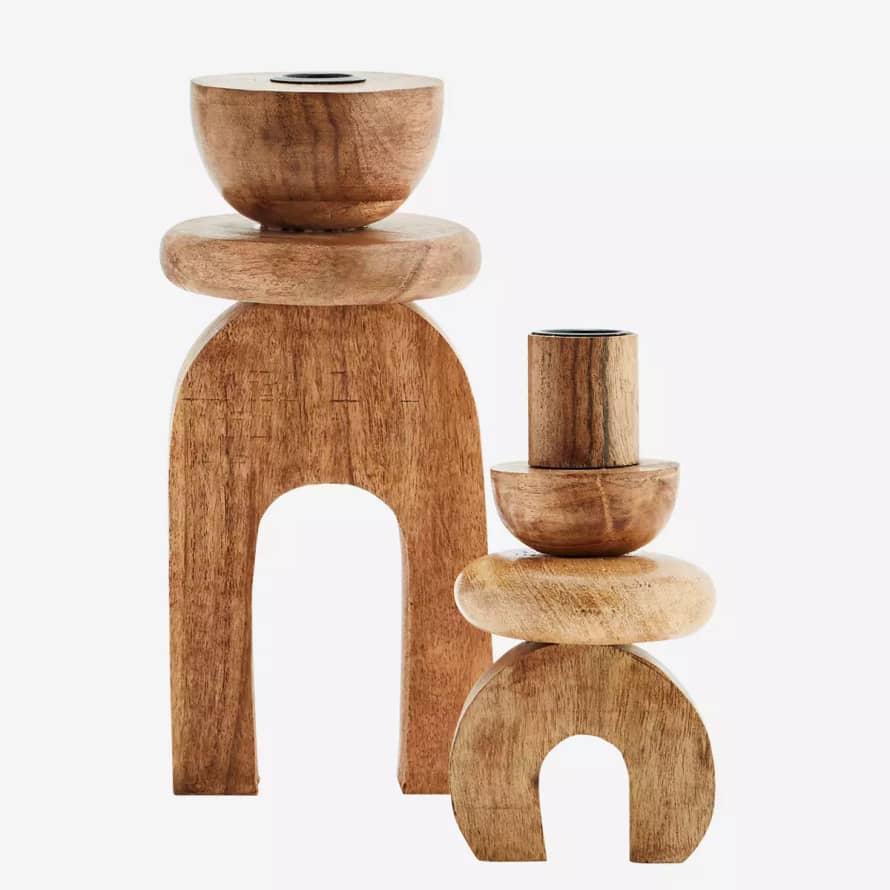 Madam Stoltz Set of 2 Wooden Candle Holders