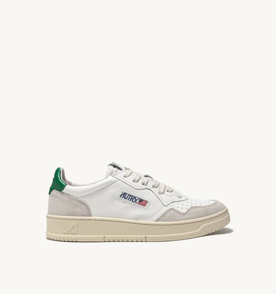 Autry White Green Leather and Suede Medalist Low Sneakers