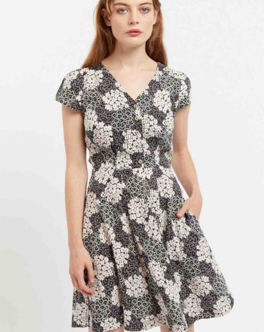 Lilac Rose Louche Leonore Flower Patch Balloon Sleeve Midi Dress In Black & White