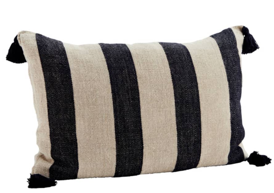 Madam Stoltz Natural Black Striped Cushion Cover