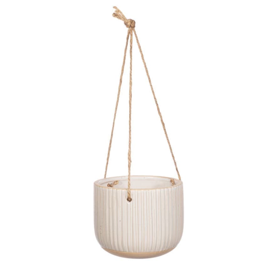 Hey Ho & Co Grooved Hanging Ceramic Planter - Off White