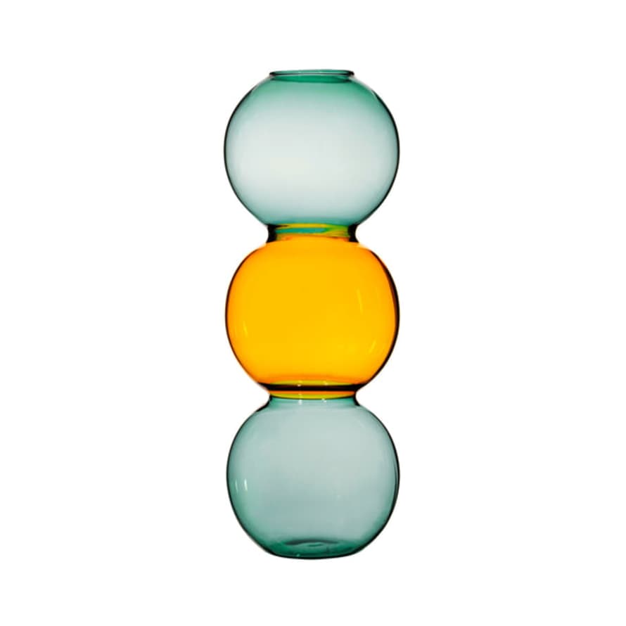 Hey Ho & Co Triple Bubble Glass Vase Amber And Turquiose