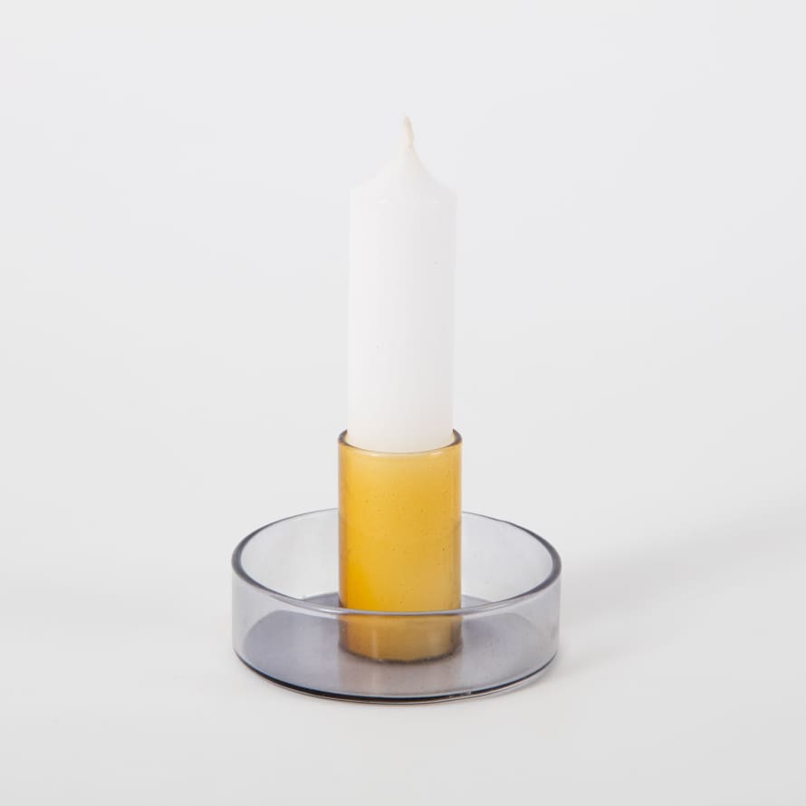 Block Design Duo Tone Glass Candle Holder