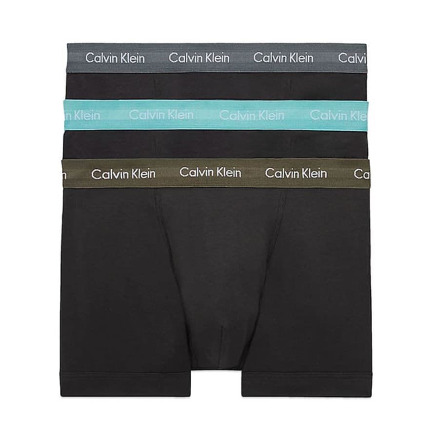 Calvin Klein Cotton Stretch Trunks - Black With Sleek Grey / Tourmaline / Olive