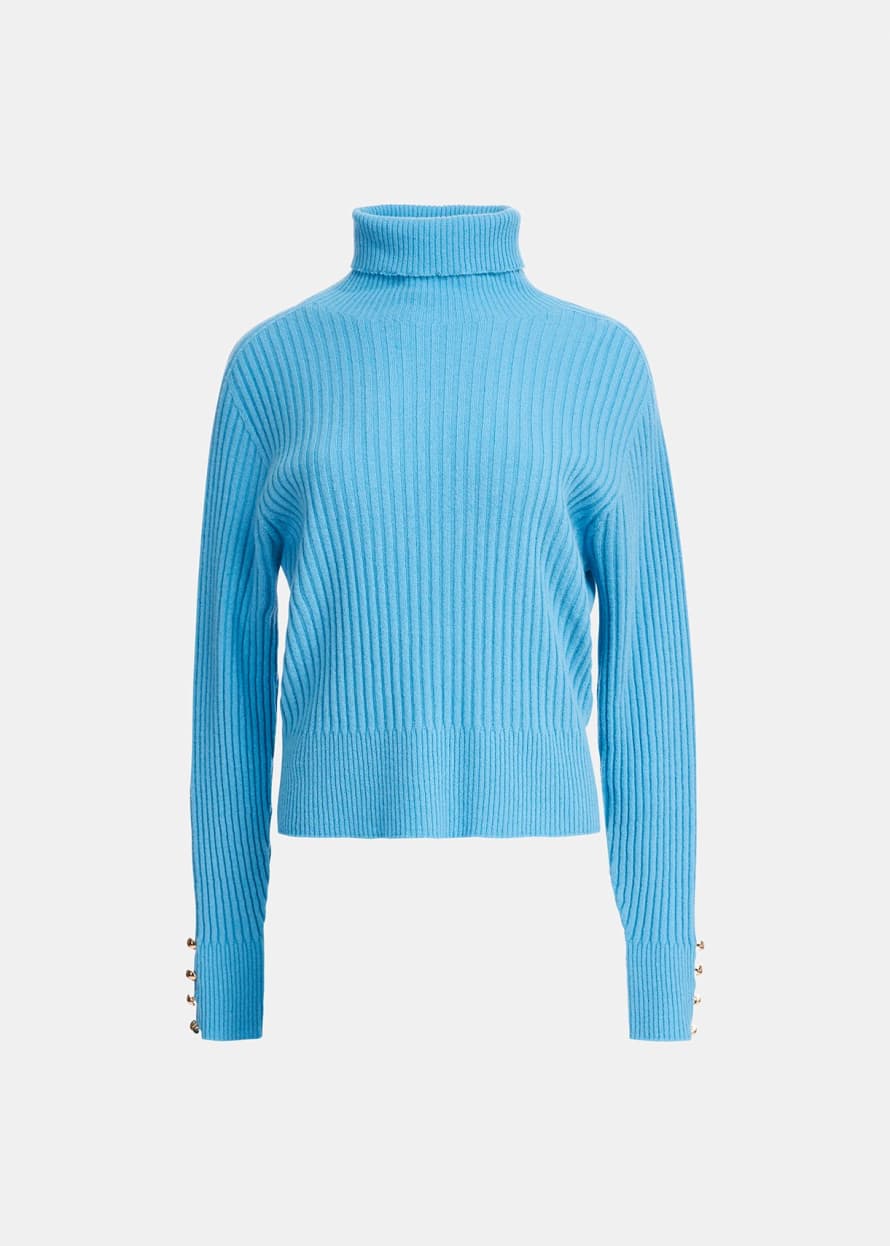 Essentiel Antwerp Blue Car Rib Knitted Turtleneck Sweater