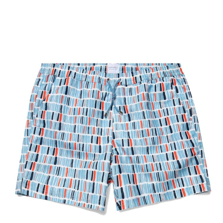 Sunspel Drawstring Swim Shorts Blue / Red / White Blocks