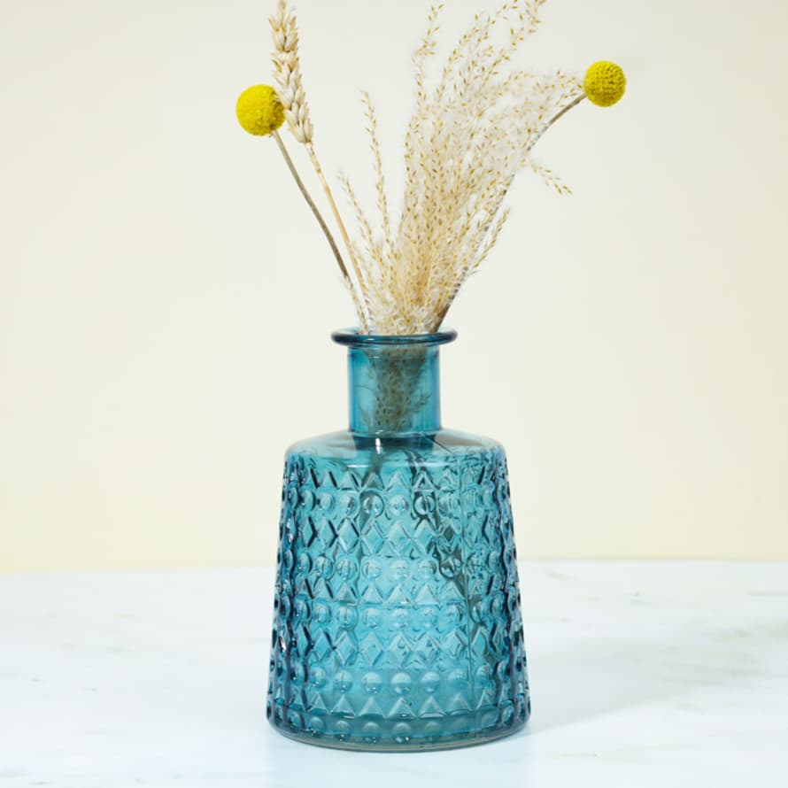 Temerity Jones  Blue Embossed Glass Vase