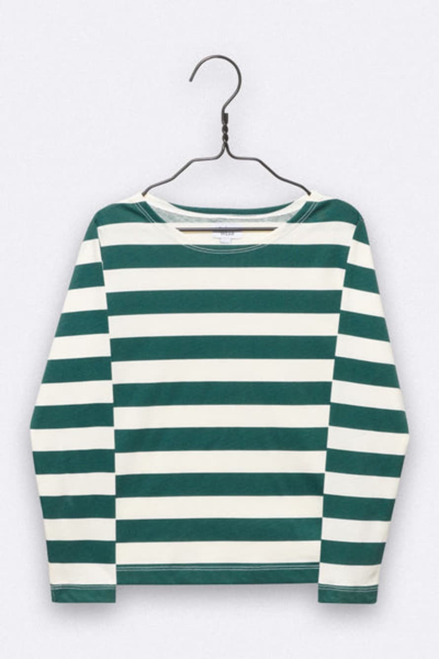 LOVE kidswear Timmy Longsleeve In Dark Green & Creamy White Stripes For Kids